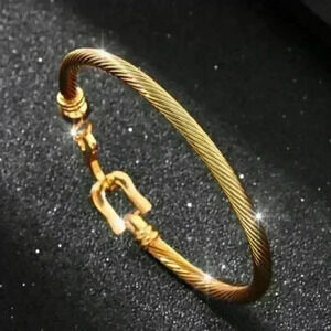 Gold Filled Stainless Steel Twist Cable Bracelet with Unique Closer